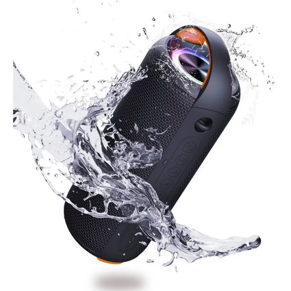 Portable Bluetooth Speaker, IPX6 Waterproof, Black Wireless Speaker with LED Light, 24H Ultra-Long Playtime