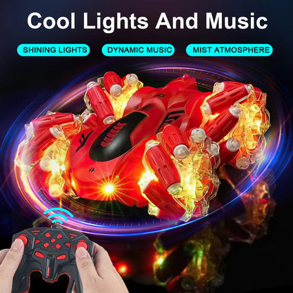 360° Rotating RC Stunt Car for 3-12 Yr Boys Girls, LED 4WD 2.4Ghz Remote Control Toy Cars Drift Twist Car with Colorful Lights and Music