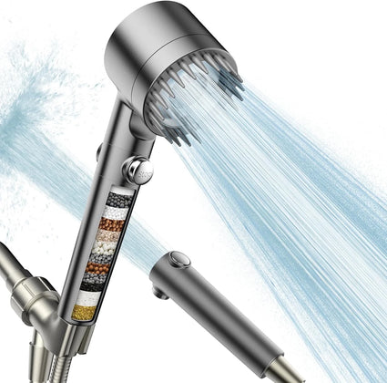 High Pressure Handheld Filtered Shower Head, Multi-Mode Spray, ON/OFF Switch, Power Wash for Hard Water, Pet-Friendly